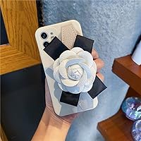 Leather Camellia Flower Wrist Holder Stand Soft Phone Case for iPhone 11 12 Pro Max 13 Mini X XR XS 7 8 Plus 6S SE Cover,Cream,for iPhone 12 Pro