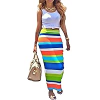 Leezeshaw® Womens Crop Top Midi Skirt Outfit Two Piece Bodycon Maxi Dress