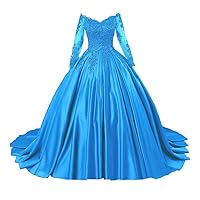 YINGJIABride Gorgeous Satin Quinceanera Ball Prom Dresses with Off Shoulder Long Sleeve