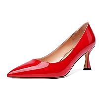 Womens Solid Office Dress Slip On Patent Pointed Toe Stiletto Mid Heel Pumps Shoes 2.5 Inch