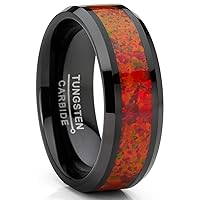 Metal Masters Co. Men's Red Fire Crushed Simulated Opal Tungsten Wedding Band Ring Black 8MM Comfort-Fit