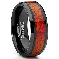 Metal Masters CO. Men's Red Fire Crushed Simulated Opal Tungsten Wedding Band Ring Black 8MM Comfort-Fit