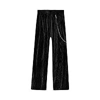 Men's Solid Velour Yoga Pants Vintage Velvet Hip Hop Loose Sweatpant Casual Striped Wide Leg Lounge Pants