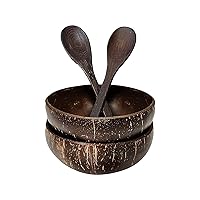 Jumbo Coconut Bowl Set with Wooden Spoons - Handcrafted Eco-Friendly Vegan Kitchen Decor, Perfect for Salad, Fruit, Acai, Smoothie Bowls (Set of Two Bowls)
