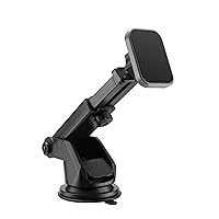 LAX Gadgets Magnetic Phone Holder for Car - Cell Phone Car Mount with Movable Arm & Joint - Car Mount with Powerful Suction Cup for Windshield, Dashboard - Black (ADJMAG)