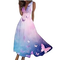 LIXIAO Women's Maxi Dresses for Summer Long Dress Sleeveless Dress Floral Flowy Long Dresses Casual Fashion Flowy Dresses