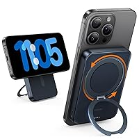 TORRAS 10,000mAh Magnetic Battery Pack with Stand 【Compact & Slim】【20W Fast Charging】【360° Rotatable Ring】 Wireless Portable Charger Power Bank for iPhone 15 Pro Max /15 Pro/15/14/13/12, Black