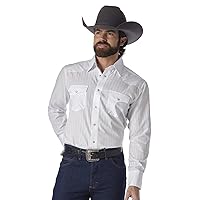Wrangler mens Sport Western Two Pocket Long Sleeve Snap button down shirts, White, Large Tall US
