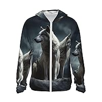 UPF50+ wolf at night Sun Protection Hoodie Jacket Quick Dry Long Sleeve Sun Shirt For Men Women
