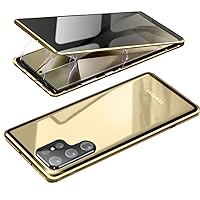 Magnetic Privacy Case for Samsung S24 Ultra,Anti Peeping Screen Protector Double-Sided Tempered Glass Metal Bumper Anti SPY Cover,360 Degree Full Body Phone Case for Samsung Galaxy S 24 Ultra,Gold