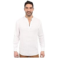 Perry Ellis 100% Linen Long Sleeve Popover Shirt