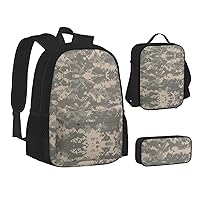 Army Digital Camouflage Print Backpack 3 Pcs Set Travel Hiking Lightweight Water Laptop Pencil Case Insulated Lunch Bag