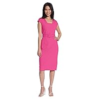 Maggy London Women's Petite Square Neck Cap Sleeve Belted Dress with Pencil Skirt, Fuchsia Red