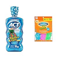 ACT Kids Anticavity Fluoride Rinse 16.9 fl. oz. with Dosing Cup & DenTek Kids Fun Flossers Wild Fruit 90 Count
