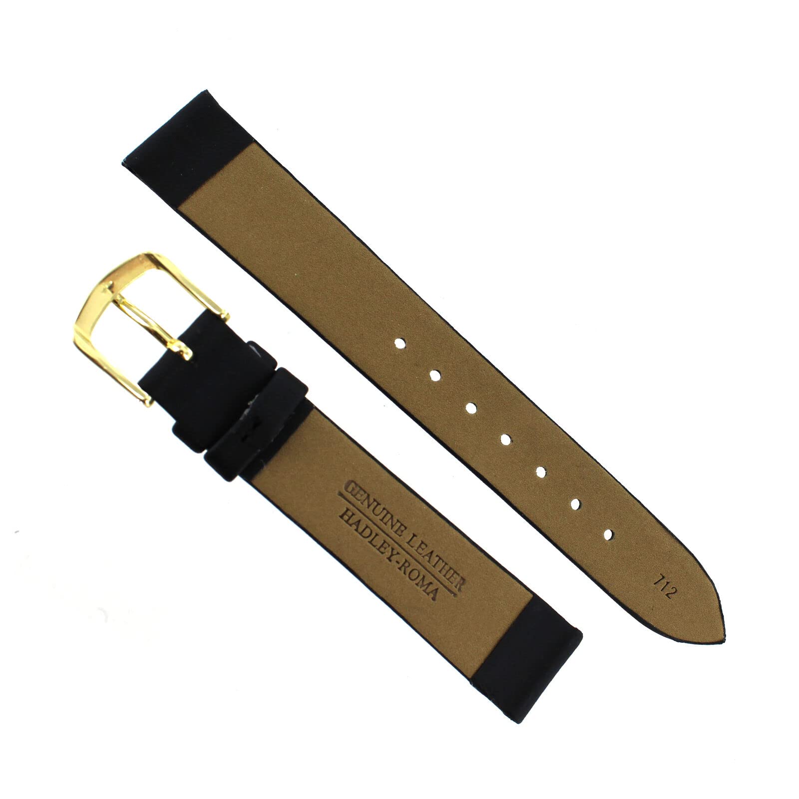 17mm Hadley Roma Black Unstitched Genuine Calfskin Leather Watch Band 712