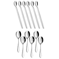 Long Handle Spoon x 6,Serving Spoons x 3, Slotted Spoons x 3, AOOSY Stainless Steel Iced Teaspoon for Mothers Milks