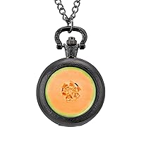 Cantaloupe Melon Isolated Vintage Pocket Watch with Chain Arabic Numerals Scale Alloy Pocket Watch Gift