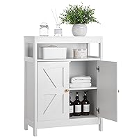 Bathroom Floor Cabinet Wooden Storage Organizer with 2 Doors, Free-Standing Cupboard for Kitchen/Living Room/Bathroom Use, White