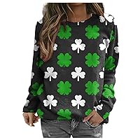 St. Patricks Day Printed Shirts Women Funny Long Sleeve Tops Casual Round Neck Pullover Graphic Tees Sweatshirt T-Shirt