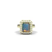3 Ctw Emerald Cut Raw Ethopian White Fire Opal And Diamond Ring G-H Diamond Color, SI1-SI2 Diamond clarity 0.70 Ctw Diamond Weight Opal Ring For Women