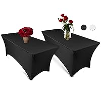 Premium Collection 6ft Tablecloth Rectangular Spandex Linen - Black Table Cloth Fitted Cover for 6 Foot Folding Table, Wedding Linens Banquet Cloths Rectangle Covers (2 Pack)