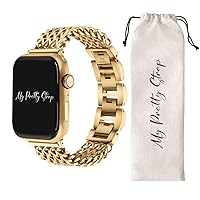 My Pretty Strap Mermaid Band Compatible with Apple WATCH SE Series 9 8 7 6 5 4 3 2 1, 38/40/41mm or 42/44/45/49mm, Stainless Steel Metal Gold for Women