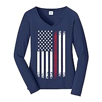 Threadrock Women's Trump 2020 Thin Line American Flag Long Sleeve V-Neck T-Shirt