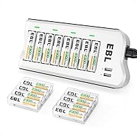 EBL 2300mAh Ni-MH AA Rechargeable Batteries (16 Pack) and 808U Rechargeable AA AAA Battery Charger with 2 USB Charging Ports