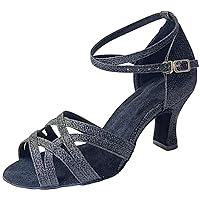 Womens Ballroom Latin Dance Shoes Tango Swing Jazz Kitten 2.4IN Social Heels Peep Toe Jazz Sandals Customized Heel
