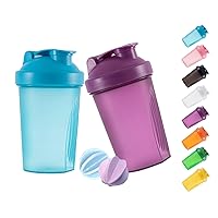 Shaker Bottle Protein Shakes and 16-Ounce/400ML Shaker Bottle with Whisk Balls,Free of BPA plastic (Blue+Purple(2PCS))
