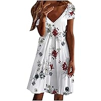 XJYIOEWT Long Spring Dresses for Women 2024 Plus Size, Summer Dress for Women Casual Floral Print Short Sleeve T Shirt