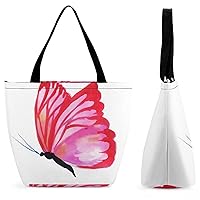 Handbag Women Pink Butterfly Shopping Tote Bag Top Handle Shoulder Bag Purse Wallet With Zipper Closure 28.5x18x32.5cm