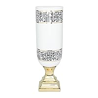 Deco 79 Ceramic Decorative Vase Centerpiece Vase with Greek Knot Pattern and Gold Base, Flower Vase for Home Decoration 7