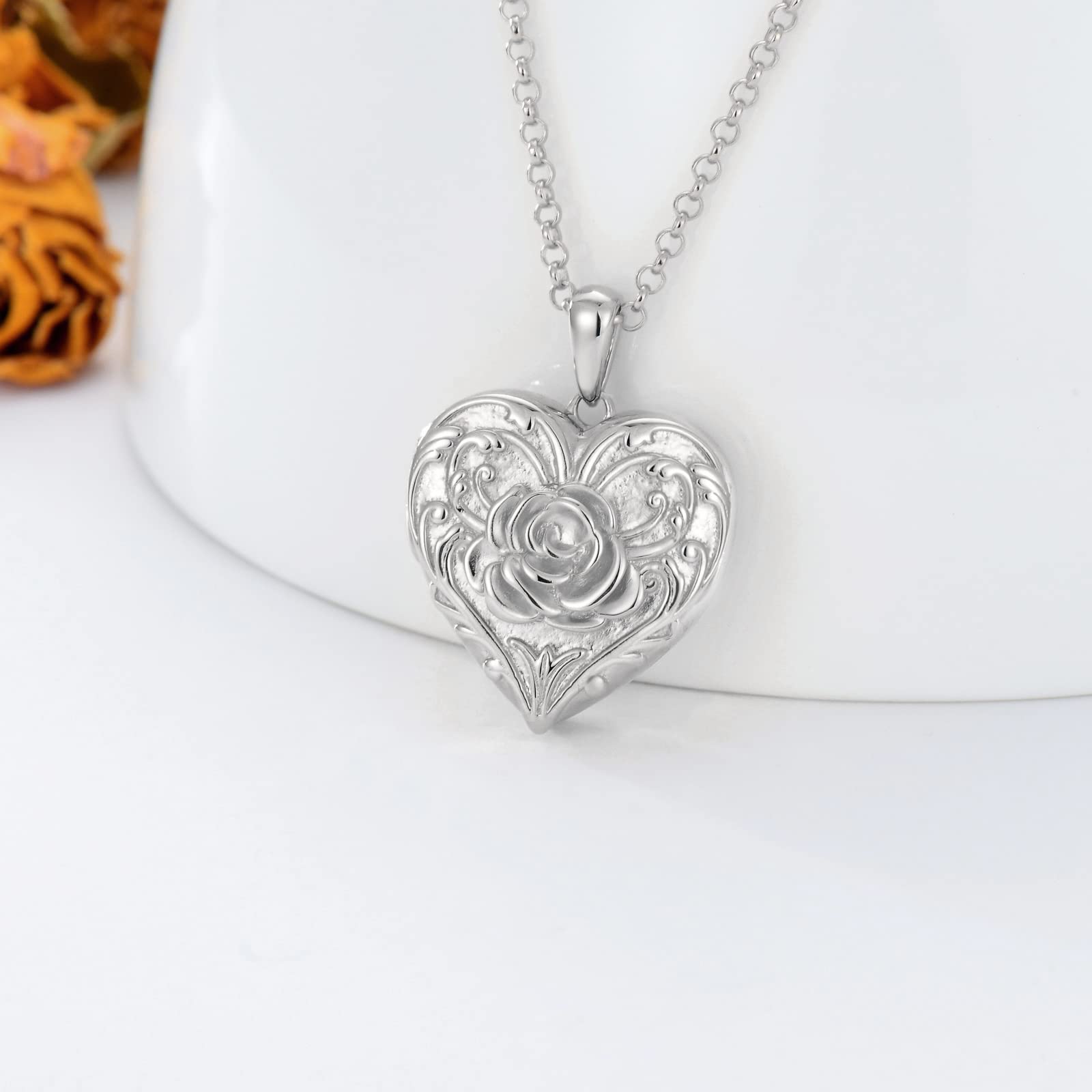 SOULMEET Sunflower/Rose White Locket Necklace That Holds Pictures Photo Keep Someone Near to You Personalized Sterling Silver/Real White Gold Locket Gift