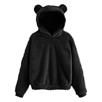 Hoodies for Women, Women Girls Teddy Bear Hoodie Long Sleeve Fuzzy Cute Sweatshirt Casual Loose Pullover Tops