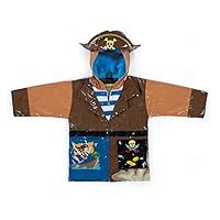 Pirate Brown PU All-Weather Raincoat for Boys w/Fun Treasure Chest Pocket, Pirate Hat