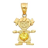 14K Yellow Gold November Birthstone Cubic Zirconia CZ Gilrs Charm Pendant for Necklace or Chain