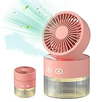 Mini Desk Misting Fan with 350ml Water Tank USB Rechargeable 120° Adjustable Foldable Table Fan with Water Mist Spray, 3 Speed Wind, Nightlight, 2 Mist Spray Mode, Table Fan