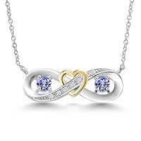 Gem Stone King 925 Sterling Silver and 10K Yellow Gold Blue Tanzanite and Lab Grown Diamond Heart Interlocking Infinity Symbol Pendant Necklace For Women (0.66 Cttw, with 18 Inch Chain)