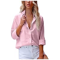 Ceboyel Summer Button Down Shirts for Women Cotton Linen Collared Tops Long Sleeve Gauze Blouses 2023 Casual Work Clothing