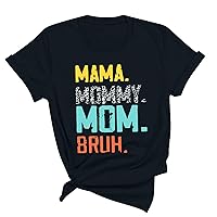 Mama Mommy Mom Bruh Shirts Women Funny Letter Graphic Tee Tops 2024 Mother's Day Summer Casual Fitted Gift T-Shirts