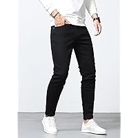 Men's Jeans Men Solid Skinny Jeans Jeans (Color : Black, Size : XX-Large)