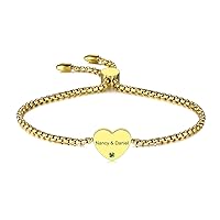 Personalized Bracelet for Women Heart Charm Custom Name/Photo Birthstone Adjustable Bracelet for Women Girl Mom Birthday Friendship Jewelry