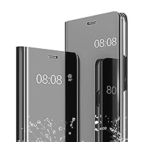 Ysnzaq View Smart Window Case for Samsung Galaxy M23 5G, Business Mirror Design Full Protective with Kickstand Flip Phone Cover for Samsung Galaxy M23 5G JM Black
