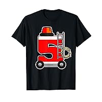5th Birthday Party Kids Red Fire Truck Firefighter Kids T-Shirt