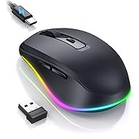 Wireless Mouse, Mouse Jiggler - LED Wireless Mice with Build-in Mouse Jiggler Mover, Rechargeable Moving Mouse for Computer with Undetectable Random Movement Keeps Computer Awake - Black