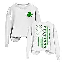 Women's Crew Neck Sweatshirts St. Patrick's Day Reversible Solid Color Printed Long Sleeve Top Sweatshirt, S-3XL