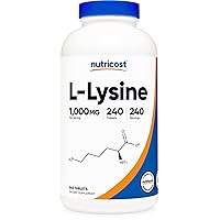 Nutricost L-Lysine 1000mg, 240 Tablets - Gluten Free, Non-GMO, and Vegetarian Friendly