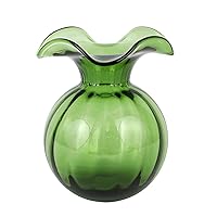 Hibiscus Glass Dark Green Medium Fluted Vase, 96 oz Glass Flower Vase, Living Room Decor
