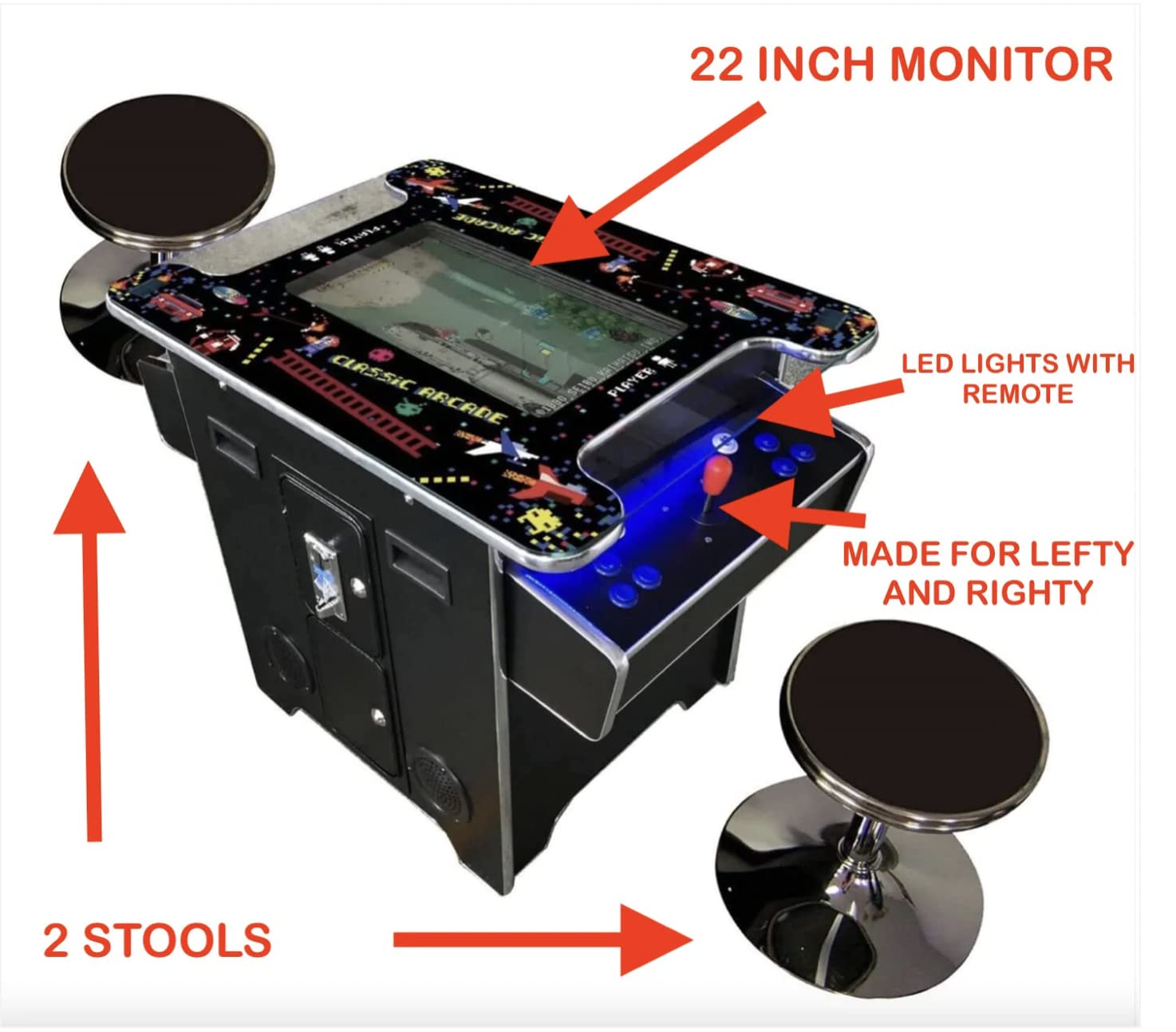 Top Us Video Arcades Full Size Commercial Grade Cocktail Arcade Machine 2 Player Retro 60 Games 22